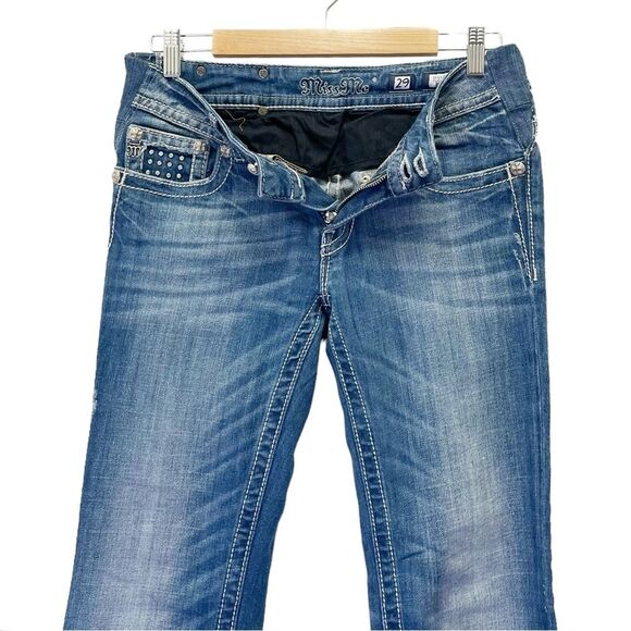 Miss Me Y2K Jeans Bling Rhinestone Angel Wing Bootcut Medium Wash JP5086 Size 29 - Picture 5 of 16